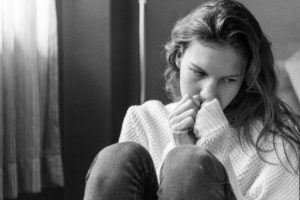 black and white picture of sad girl