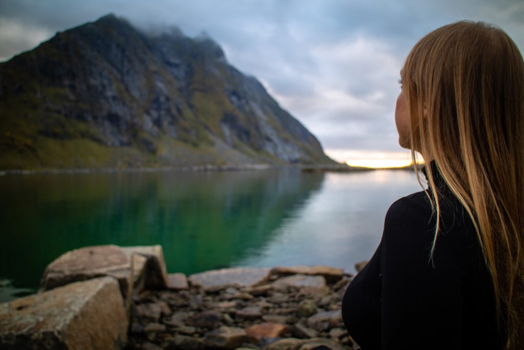 girl looking out at the mountain